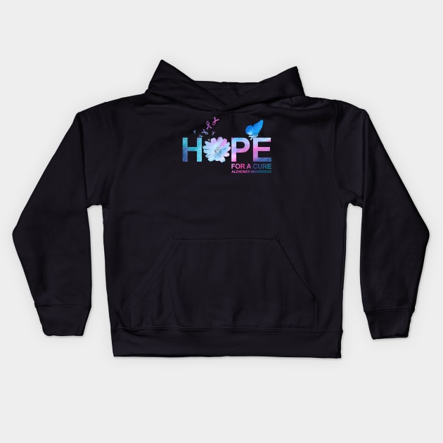 Funny Hope For A Cure Alzheimer Awareness Flower Gift Kids Hoodie by thuylinh8